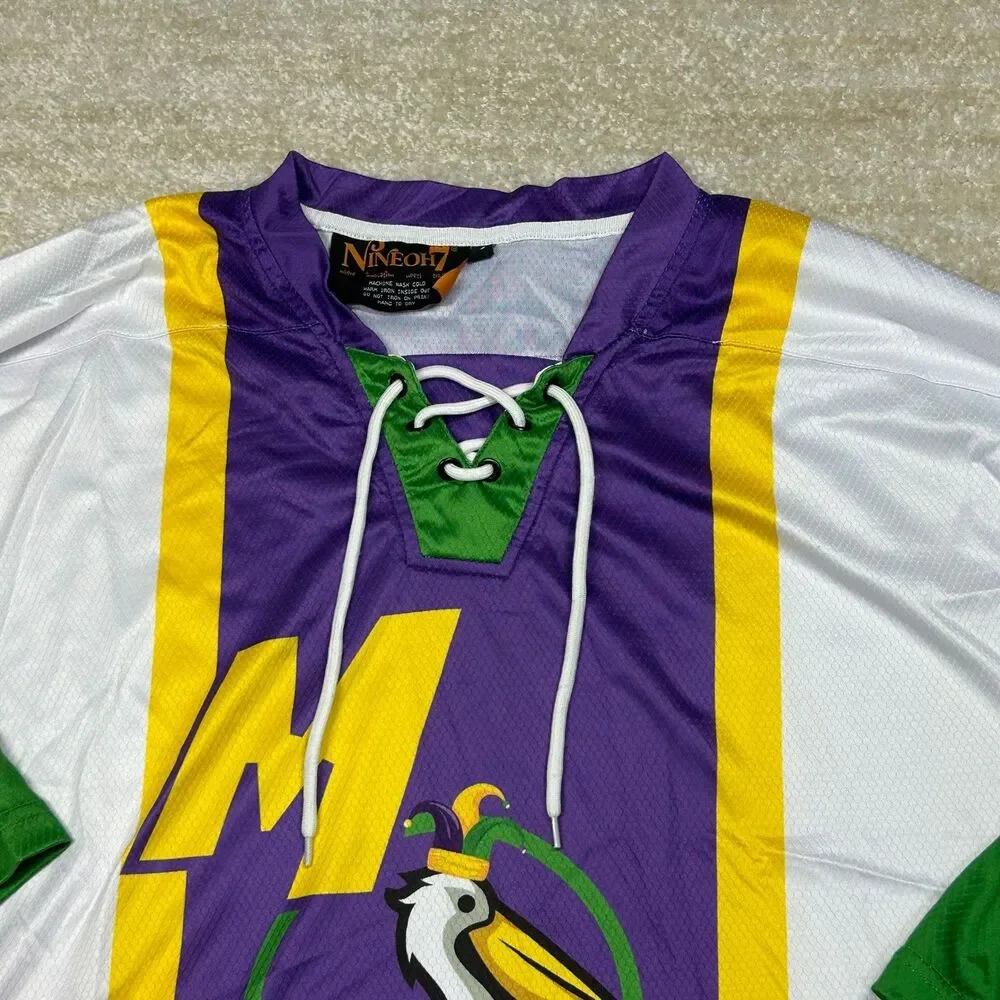 Nineoh7 Hockey Jersey Mens S Purple White Green Yellow Mardi Gras Pelican 504
